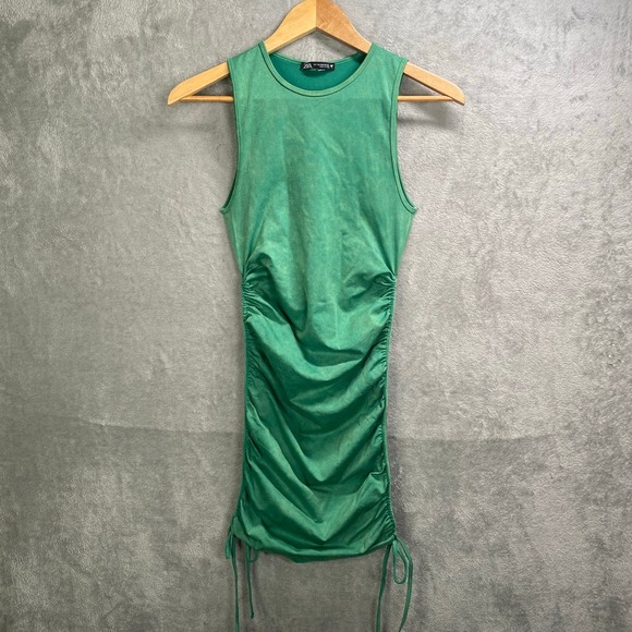 Zara Dresses & Skirts - ZARA Dress XS Bodycon Ruched Stretch Kelly Green Club Party Going‎ Out Y2k